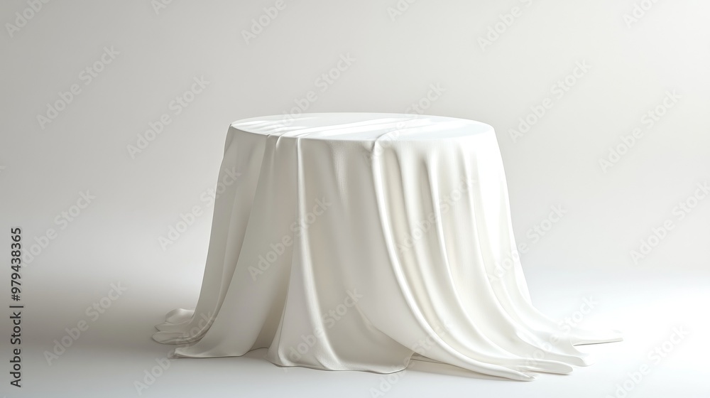 A crisp tablecloth elegantly draped over a table, captured in isolation against a white background. A crisp tablecloth elegantly draped over a table, captured in isolation against a white background.