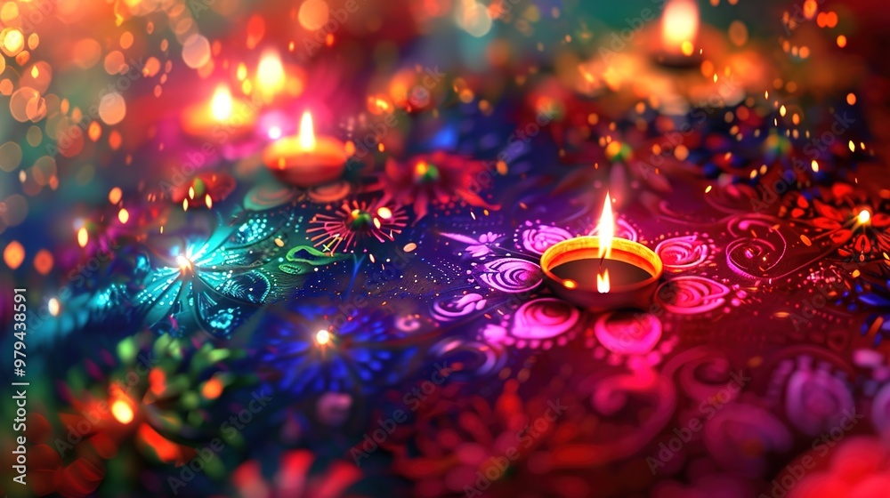 Obraz premium Diwali light and firework celebration