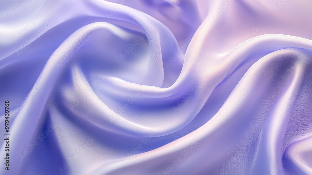 Obraz premium Abstract folds of silky fabric in pastel tones of lavender and sky blue, with gentle curves and soft shadows creating a flowing, dynamic texture.