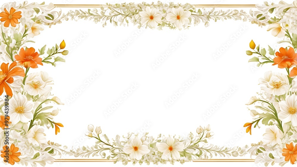 Obraz premium Border frame design with flowers on a white background with space for text
