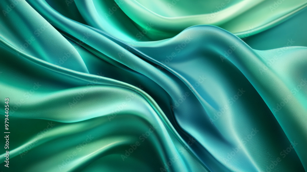 Abstract waves of silk in gradient shades of emerald green and sapphire blue, with soft shadows and highlights forming dynamic folds. Abstract waves of silk in gradient shades of emerald green and sapphire blue, with soft shadows and highlights forming dynamic folds.