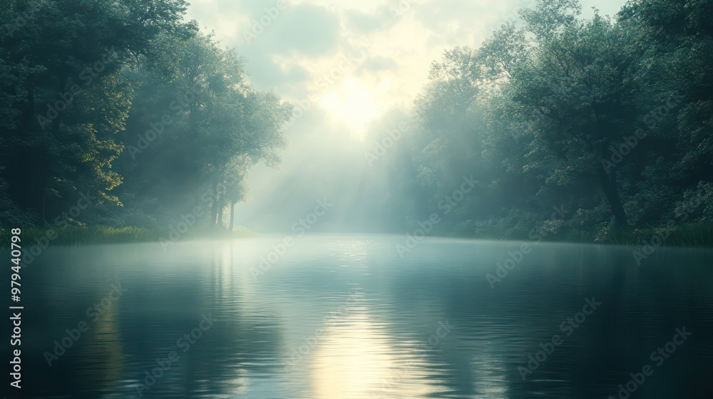 A forest with a river running through it A forest with a river running through it