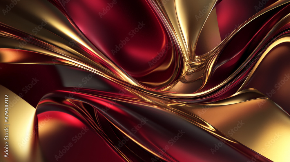 An elegant 3D splash of rich burgundy and metallic gold, with flowing shapes radiating from the center, creating a luxurious and sophisticated abstract background with smooth transitions. An elegant 3D splash of rich burgundy and metallic gold, with flowing shapes radiating from the center, creating a luxurious and sophisticated abstract background with smooth transitions.
