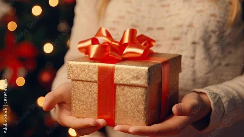 Woman holding Christmas gift, ai generative Woman holding Christmas gift, ai generative