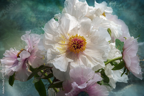 Paeonia oxypetala (Paeonia mairei) flower blooming close up photo