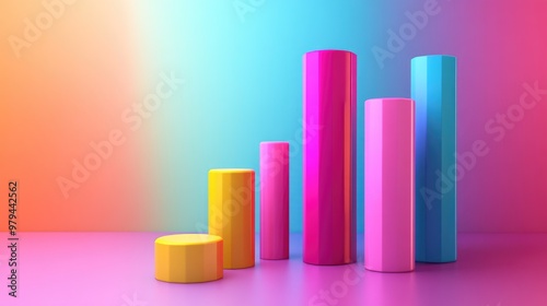 Modern 3D bar chart with vibrant colors, data visualization concept, and minimalistic background