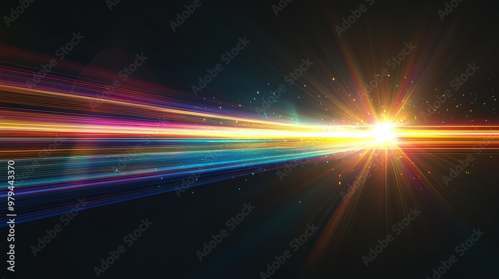 High-intensity lens flare effect on a black background, featuring bright, colorful light streaks and a soft halo, ideal for creating a dramatic visual impact High-intensity lens flare effect on a black background, featuring bright, colorful light streaks and a soft halo, ideal for creating a dramatic visual impact