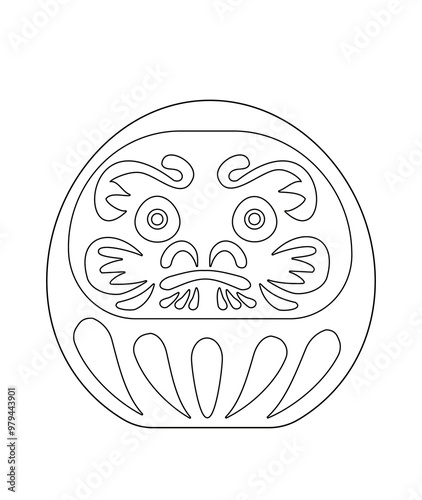 Coloring page. Outline vector illustration of Japanese Daruma doll with two eyes