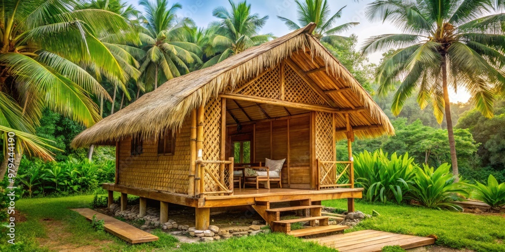tropical bamboo hut serene natural light warm beige tropical bamboo hut serene natural light warm beige