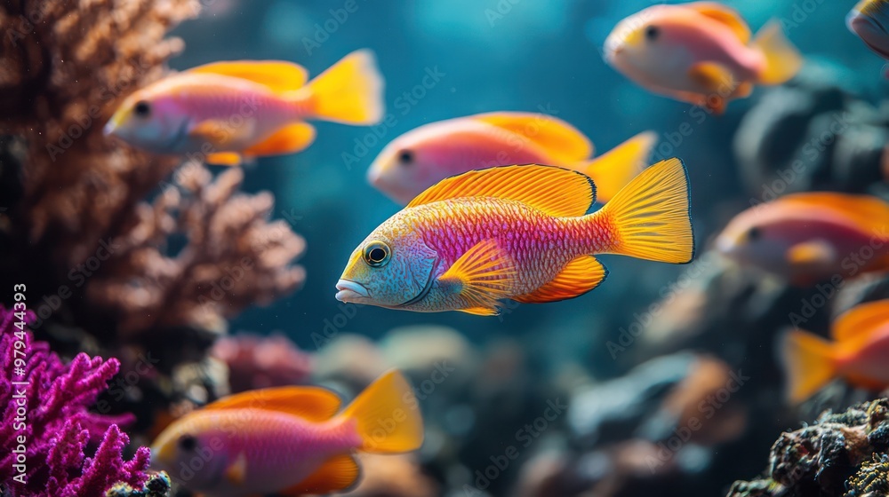 A group of brightly colored fish swimming in a coral reef A group of brightly colored fish swimming in a coral reef