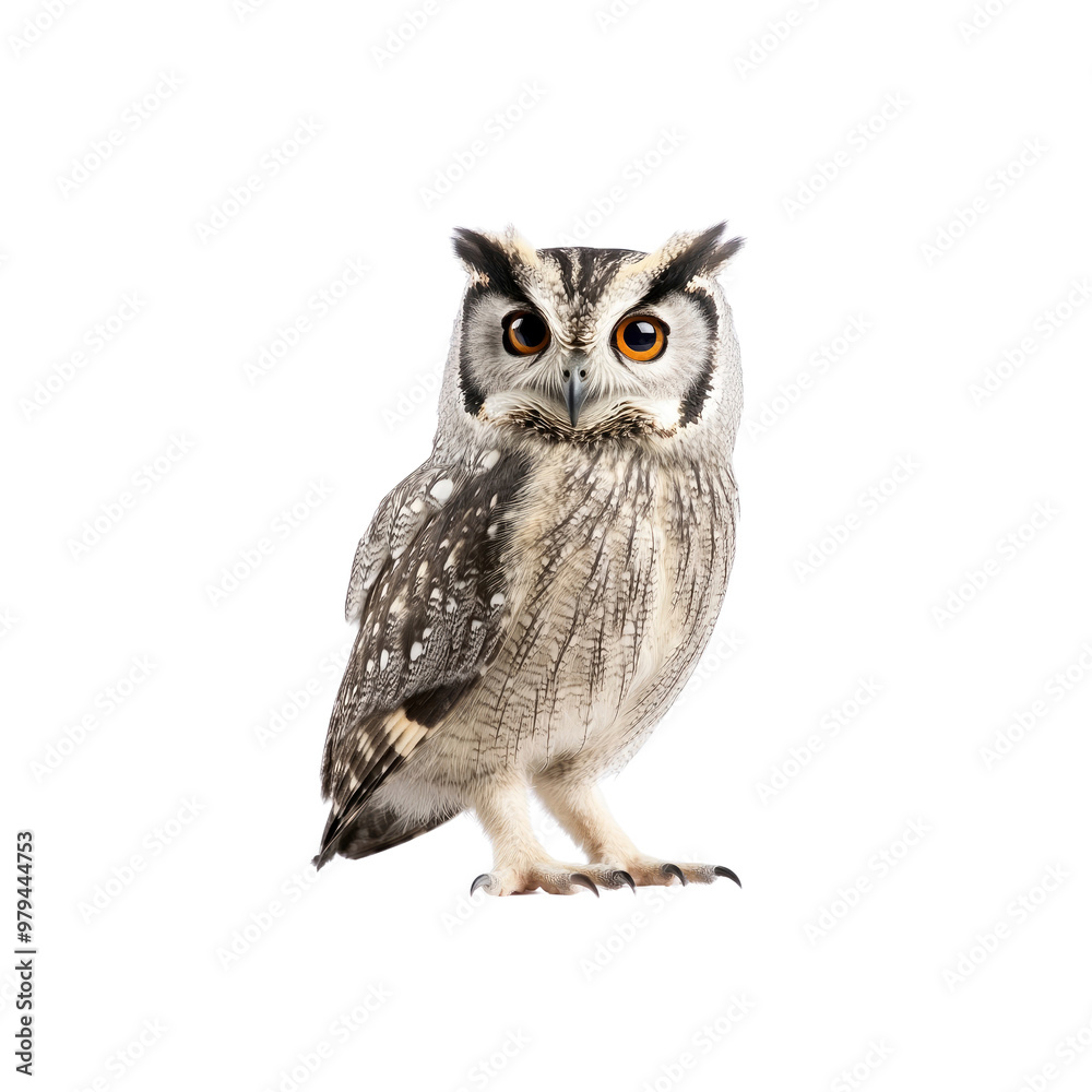 Obraz premium Striped Owl with Orange Eyes Looking at the Camera