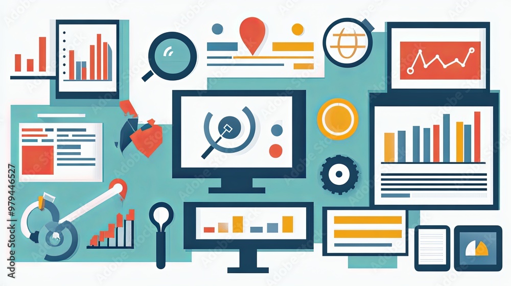 Minimalist SEO strategy illustration with clean design, focusing on clear visual elements of search engine optimization. 