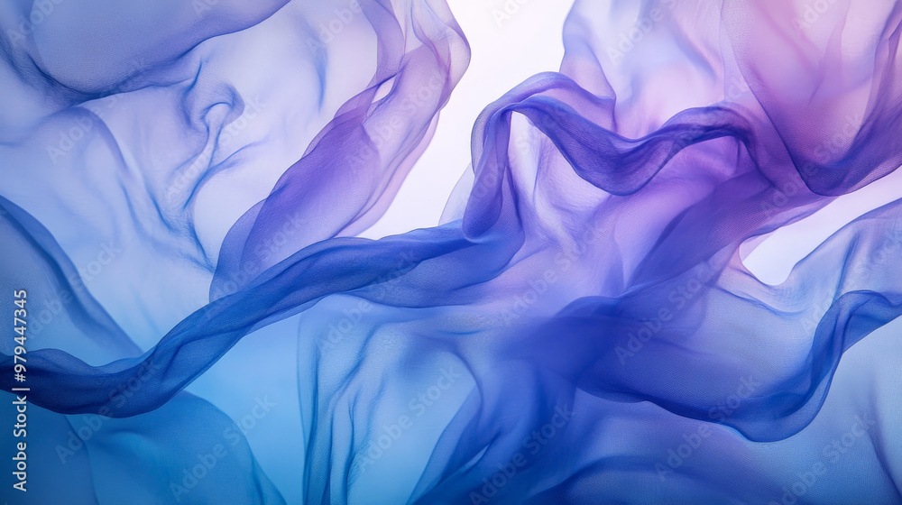 Fototapeta premium Fluid blues and purples flow around the frame, creating a calming abstract composition with smooth, organic shapes and subtle gradient transitions.