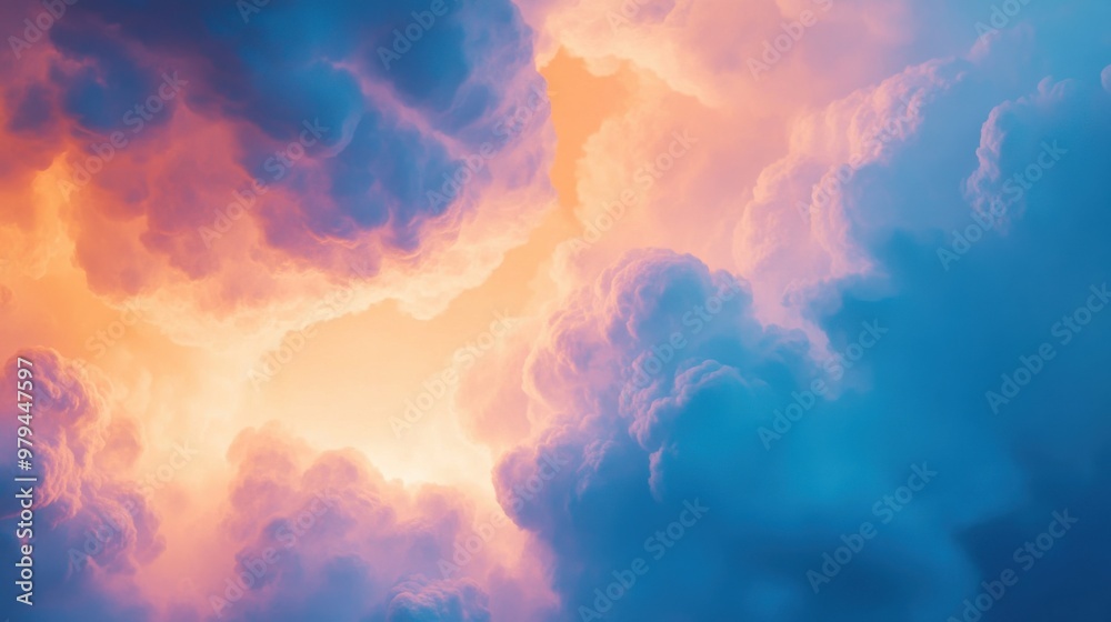 Vibrant sunset clouds creating a dramatic sky with warm and cool color tones Vibrant sunset clouds creating a dramatic sky with warm and cool color tones