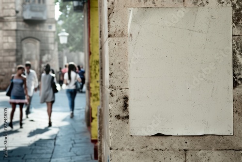Glued poster street wall city. photo