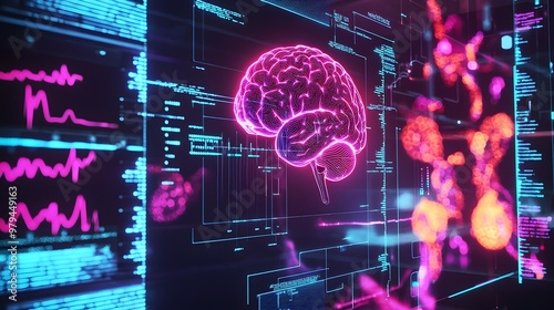 Wallpaper Mural Glowing Digital Interface Visualizing Brain Activity and BCI Feedback Torontodigital.ca