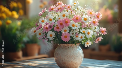 A beautiful ceramic vase filled with fresh flowers on a table