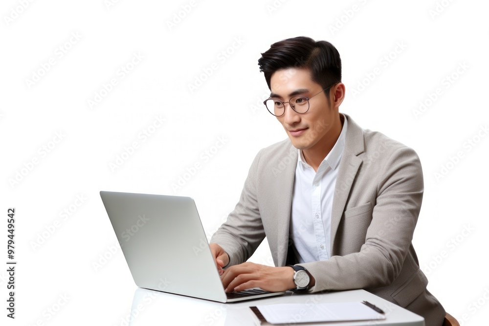 Man using laptop computer portrait sitting. Man using laptop computer portrait sitting.