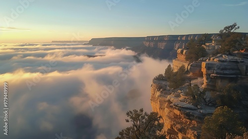 Wallpaper Mural A breathtaking view of a canyon shrouded in clouds at sunrise, showcasing nature's beauty and tranquility. Torontodigital.ca