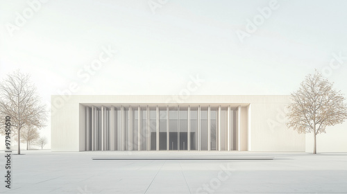 Modern Minimalist Architecture: A sleek, contemporary building design with clean lines, expansive windows, and a minimalist aesthetic. This architectural masterpiece stands as a testament to modern de