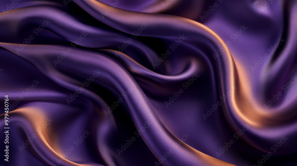 Obraz premium Luxurious silk fabric in deep purple and bronze, folding and curving in abstract waves, creating an elegant and dynamic background.