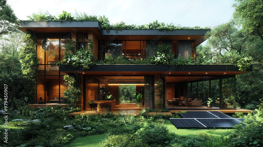 A large house with a green roof and a lush green lawn