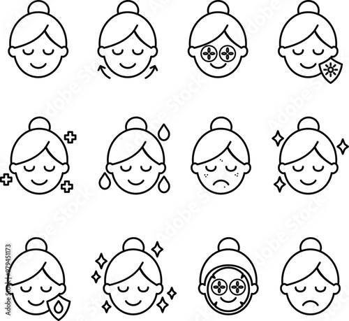 Skin Care facial Line Icons set