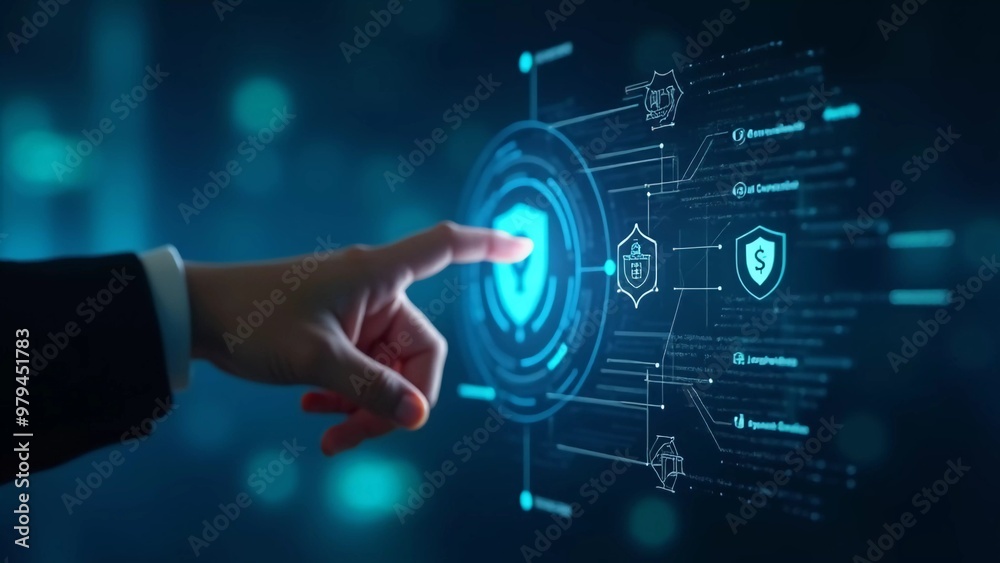 Hand Hovering Over Virtual Interface, hand interacting with a holographic interface Hand Hovering Over Virtual Interface, hand interacting with a holographic interface
