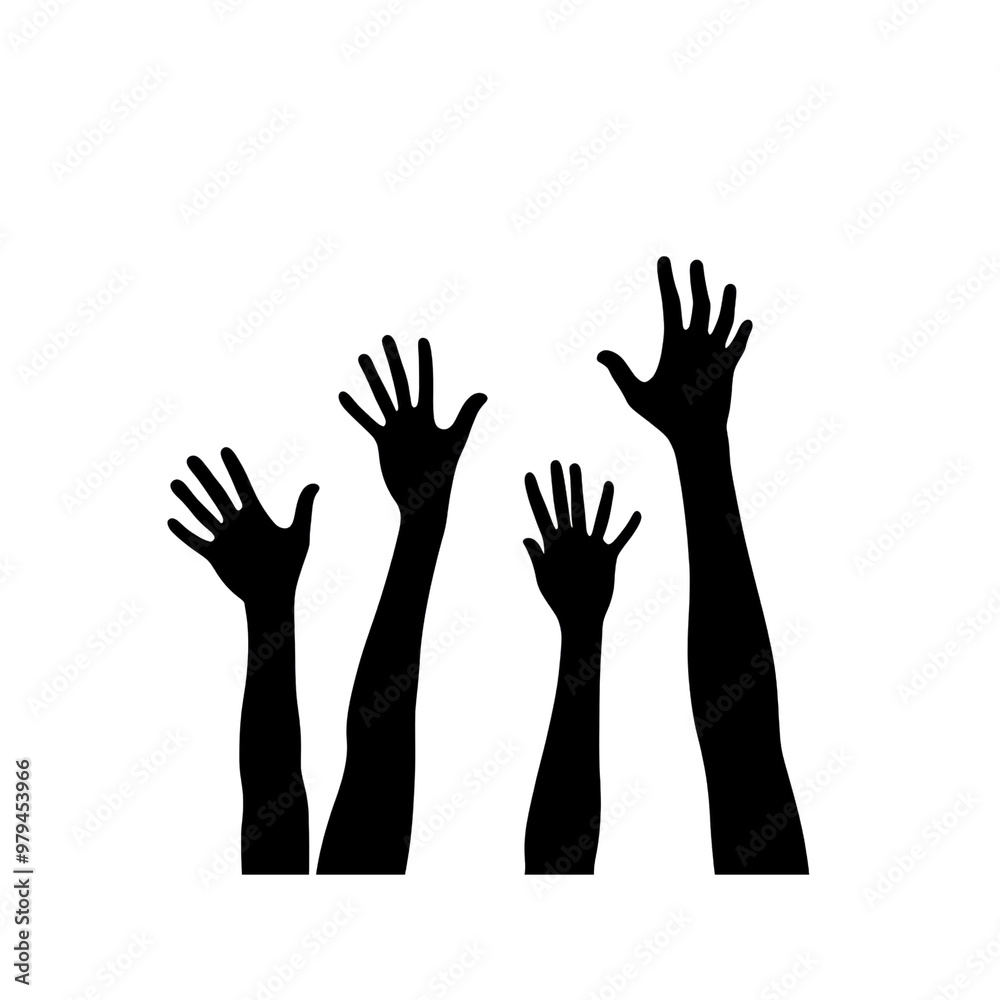 Four Hands Reaching Up in Black and White Four Hands Reaching Up in Black and White
