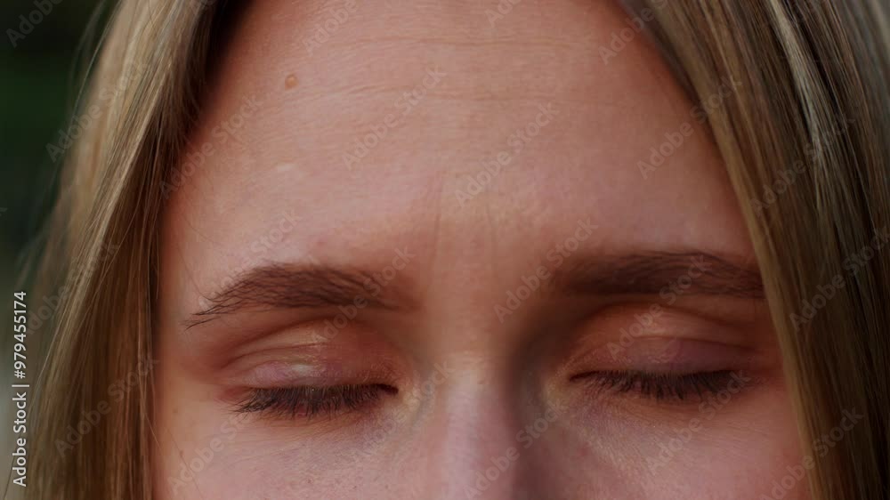 Close-up of female eyes opening and closing. Awakening. Awareness. Macro Close-up of female eyes opening and closing. Awakening. Awareness. Macro