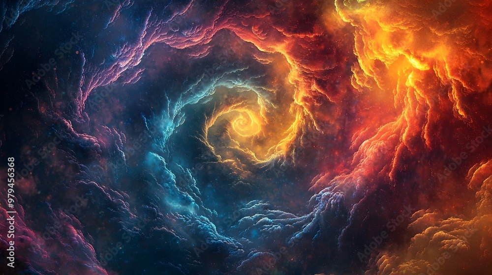 Obraz premium Fiery Cosmic Swirl - Mesmerizing Abstract Digital Artwork of Vibrant Cosmic Explosion