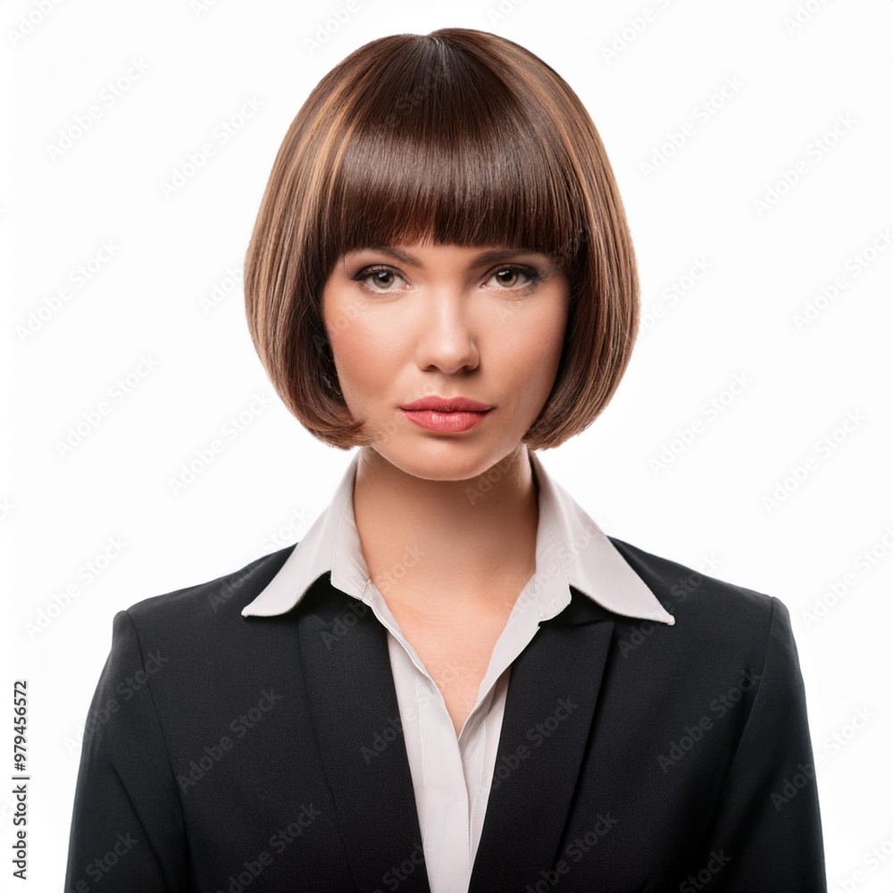 Businesswoman with Stylish Bob Haircut Isolated on White Background, Clipping Path, Full Depth of Field Businesswoman with Stylish Bob Haircut Isolated on White Background, Clipping Path, Full Depth of Field