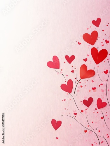 Heart and flora line shape, valentine element on patel pink rough paper. Have emthy space for overlaying text photo