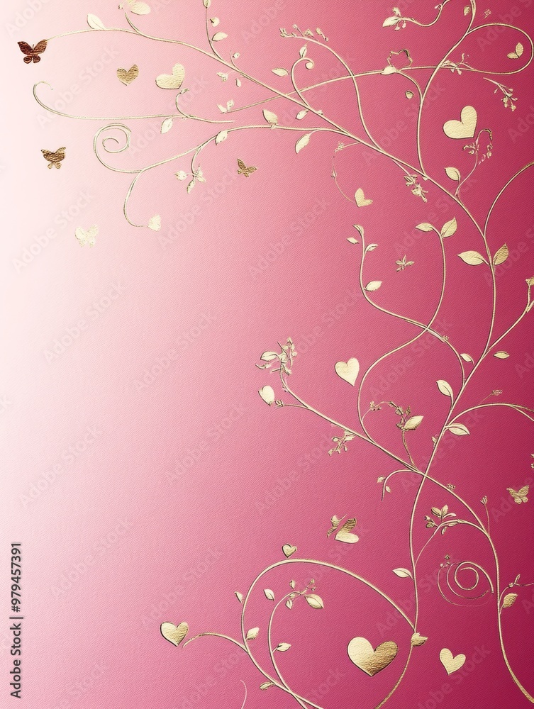 Heart and flora line shape, valentine element on patel pink rough paper. Have emthy space for overlaying text Heart and flora line shape, valentine element on patel pink rough paper. Have emthy space for overlaying text