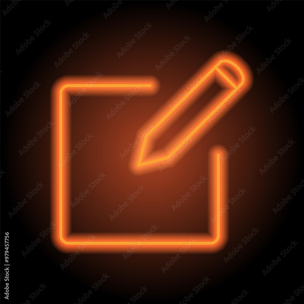 Edit simple icon vector. Flat design. Orange neon on black background Edit simple icon vector. Flat design. Orange neon on black background