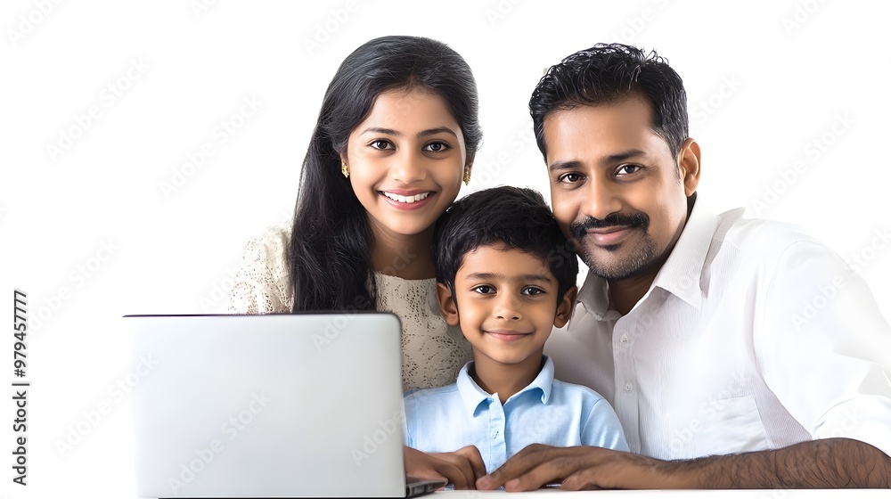 Happy Family Enjoying Time Together with Laptop Computer at Home Happy Family Enjoying Time Together with Laptop Computer at Home