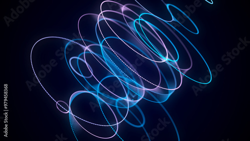 Abstract blue sphere with connecting dots and lines. Wireframe technology sphere of particles. Big data visualization. 3d rendering.