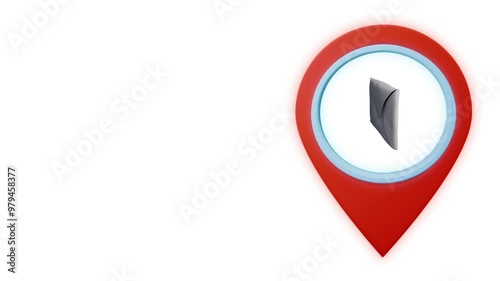 geotag map pin point GPS location tag with message mail envelope icon on white background. post office concept photo