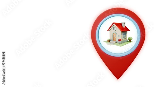 geotag map pin point GPS location tag with house icon on white background