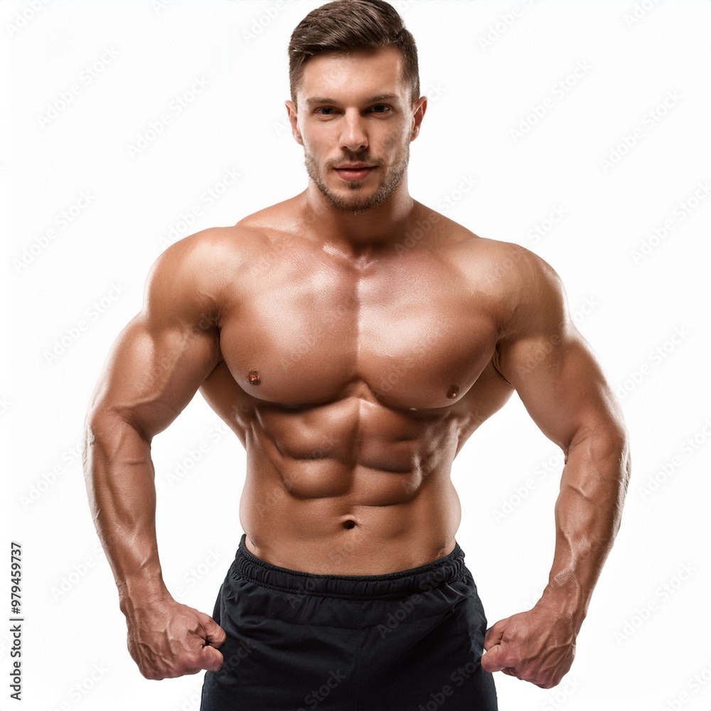 Athletic Man with Muscular Physique Isolated on White Background, Clipping Path, Full Depth of Field Athletic Man with Muscular Physique Isolated on White Background, Clipping Path, Full Depth of Field