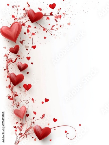 Heart and flora line shape, valentine element isolate on white. Have emthy space for overlaying text photo