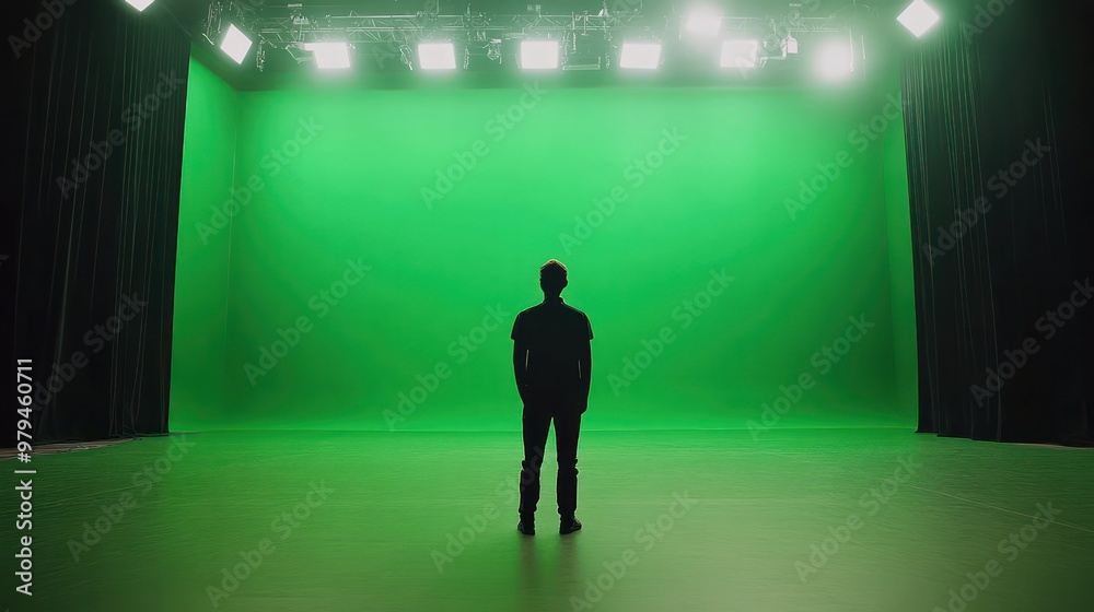 A man stands in a green room with a green background A man stands in a green room with a green background