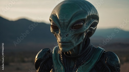 Extraterrestrial arrival observed with a UFO descending gently over a quiet landscape