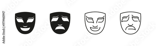 Theater Masks Vector Icons. Drama and comedy mask icons