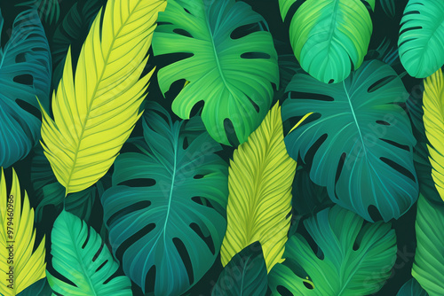 Fresh and Exotic Tropical Leaves Pattern for a Natural Background photo