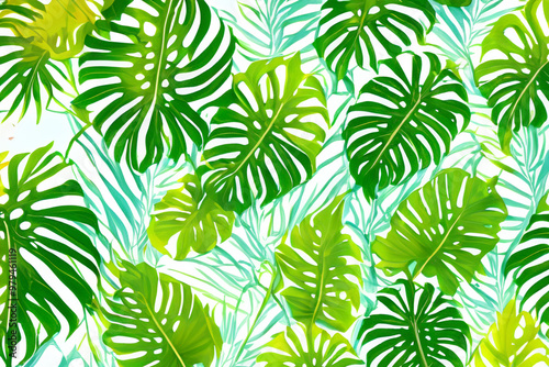 Fresh and Exotic Tropical Leaves Pattern for a Natural Background photo