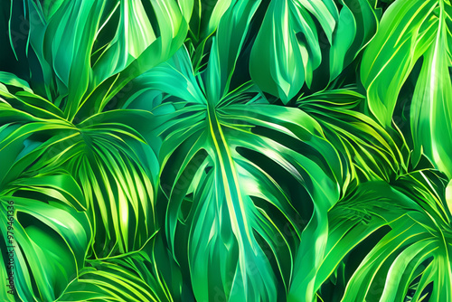 Fresh and Exotic Tropical Leaves Pattern for a Natural Background photo