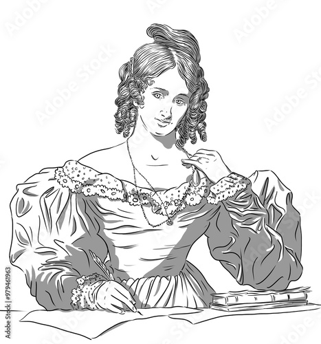 Portrait of Mary Shelley, famous author of Frankenstein or The Modern Prometheus