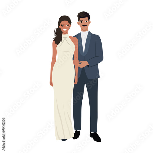 Young couple in evening formal wear. Flat vector Character illustration