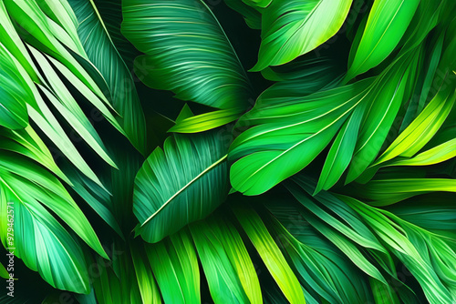 Fresh and Exotic Tropical Leaves Pattern for a Natural Background photo